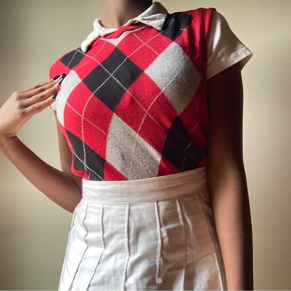 red argyle sweater vest